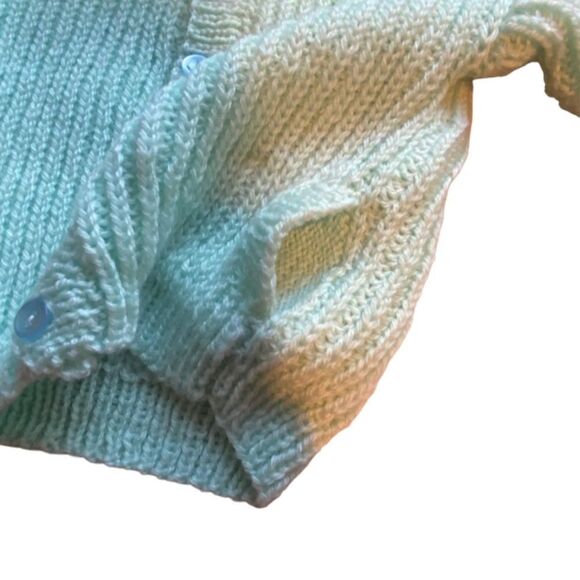 Vintage Handmade Baby toddler Mint Green Button Down Hoodie With Mittens NWOT - Picture 4 of 9